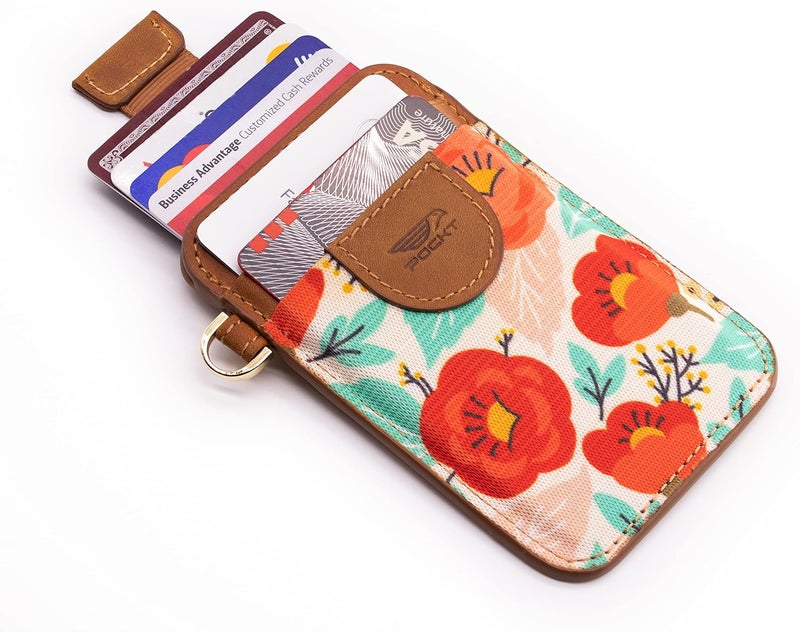 POCKT Slim Wallet for Women - Thin Card Wallets - RFID Wallet Credit Card Holder - Minimalist Keychain Wallets | Poppy - Image 3